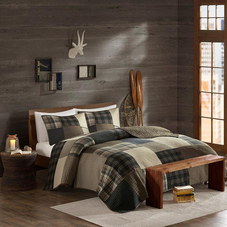 Olliix.com Comforters & Blankets - Winter Lodge/Cabin Hills Oversized Cotton Quilt Set Full/Queen Tan