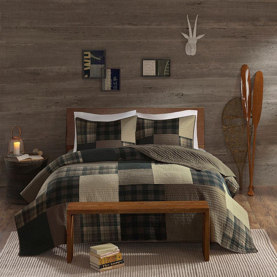 Olliix.com Comforters & Blankets - Winter Lodge/Cabin Hills Oversized Cotton Quilt Set Full/Queen Tan