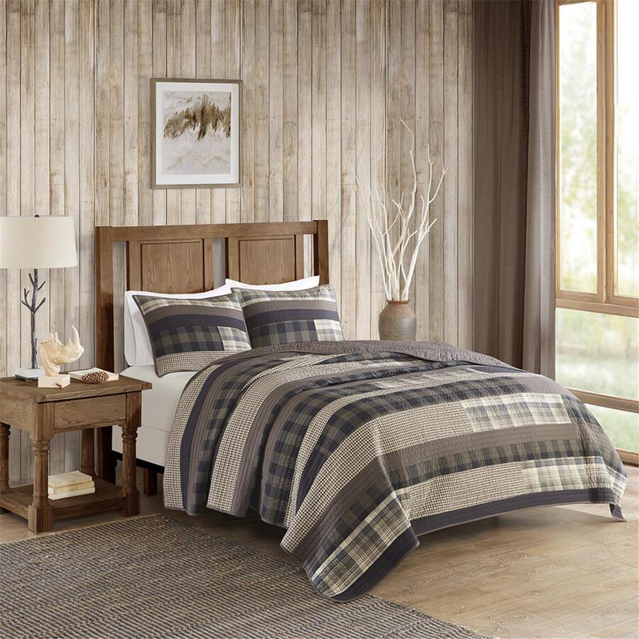 Olliix.com Comforters & Blankets - Winter Lodge/Cabin Plains 1 Cotton Oversized Quilt Mini Set King/Cal King Taupe