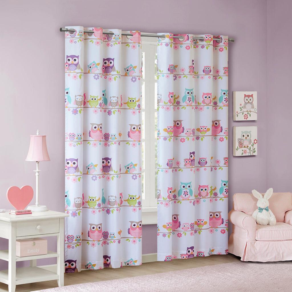 Olliix.com Curtains - Wise 63 H Wendy Owl Printed Blackout Window Panel Multi