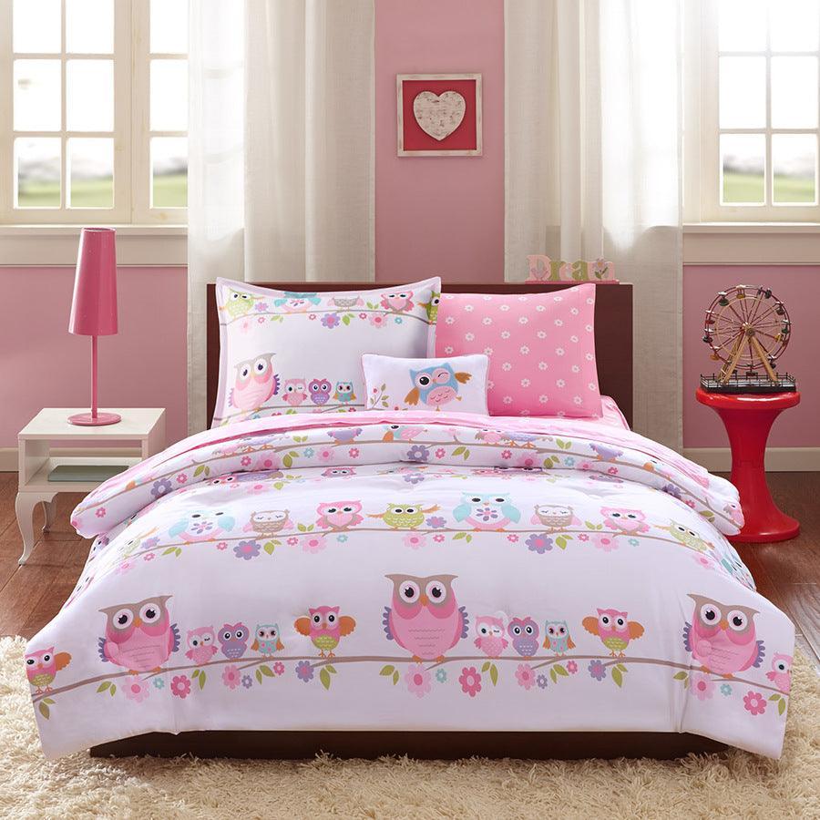 Olliix.com Comforters & Blankets - Wise Twin Wendy Owl Casual Complete Bed and Sheet Set White