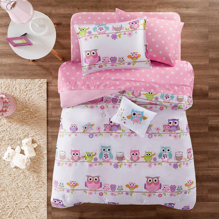 Olliix.com Comforters & Blankets - Wise Twin Wendy Owl Casual Complete Bed and Sheet Set White