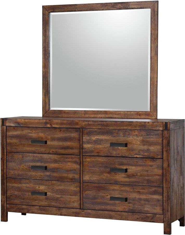 Elements Bedroom Sets - Wren 6-Drawer Dresser and Mirror Set in Chestnut