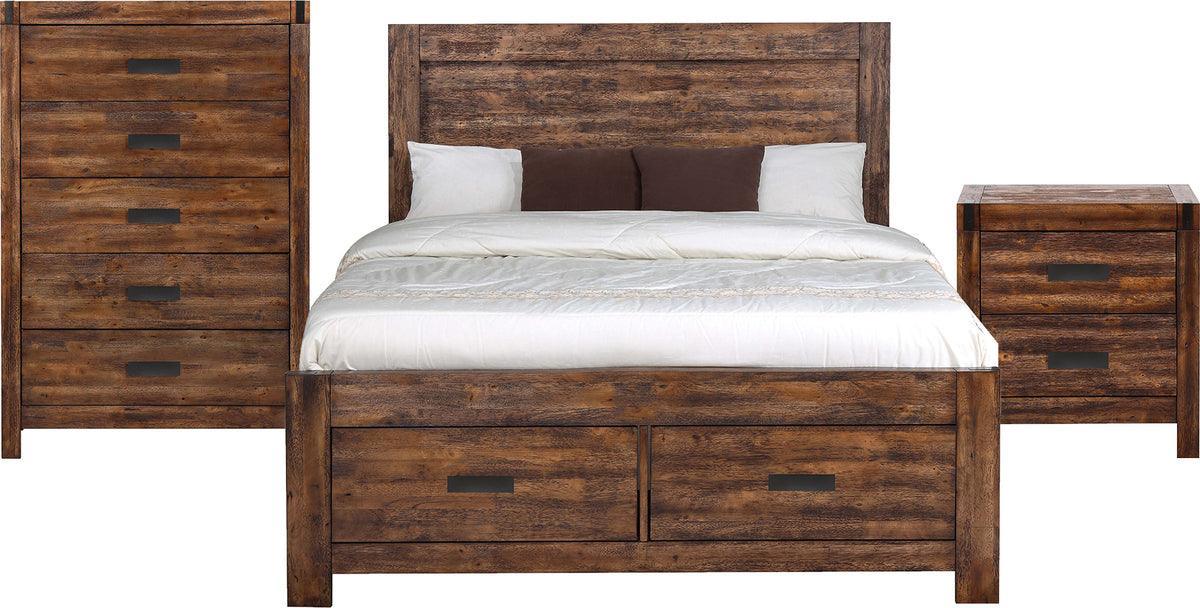 Elements Bedroom Sets - Wren King 3PC Platform Storage Bedroom Set In Chestnut