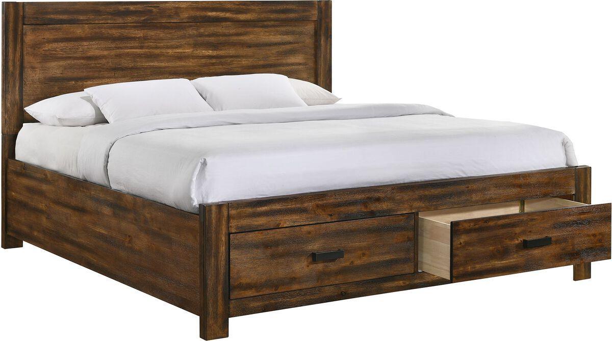 Elements Bedroom Sets - Wren King 3PC Platform Storage Bedroom Set In Chestnut