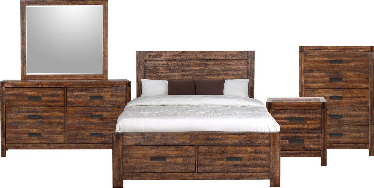 Elements Bedroom Sets - Wren King 5PC Platform Storage Bedroom Set In Chestnut