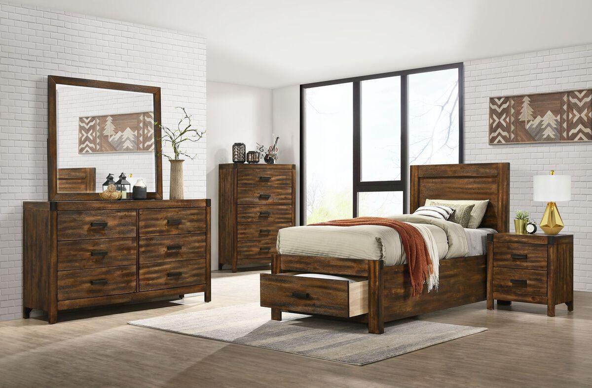 Elements Bedroom Sets - Wren Twin 3PC Platform Storage Bedroom Set In Chestnut Chestnut
