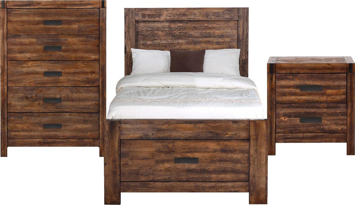 Elements Bedroom Sets - Wren Twin 3PC Platform Storage Bedroom Set In Chestnut Chestnut