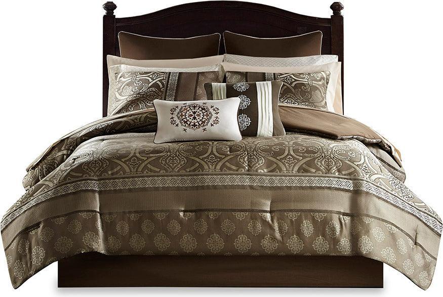 Olliix.com Comforters & Blankets - Zara 16 PC Jacquard Complete Bedding Set With 2 Sheet Sets Brown