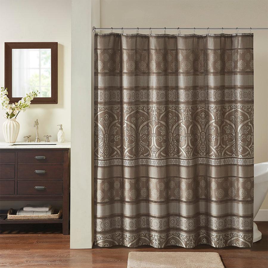 Zara Jacquard Shower Curtain Brown Curtains Casaone