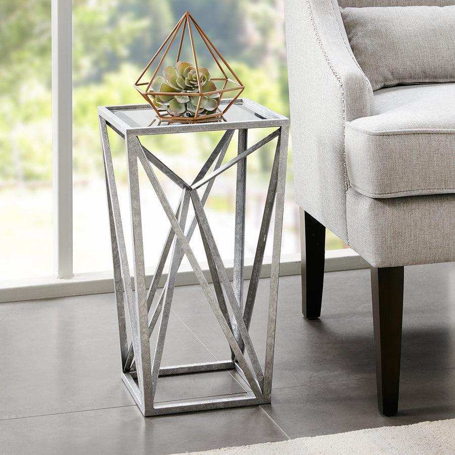 Olliix.com Side & End Tables - Zee Angular Mirror Accent Table Silver