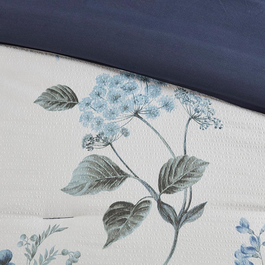 Olliix.com Comforters & Blankets - Zennia Full/Queen 7 PC Printed Seersucker Comforter Set with Throw Blanket Blue