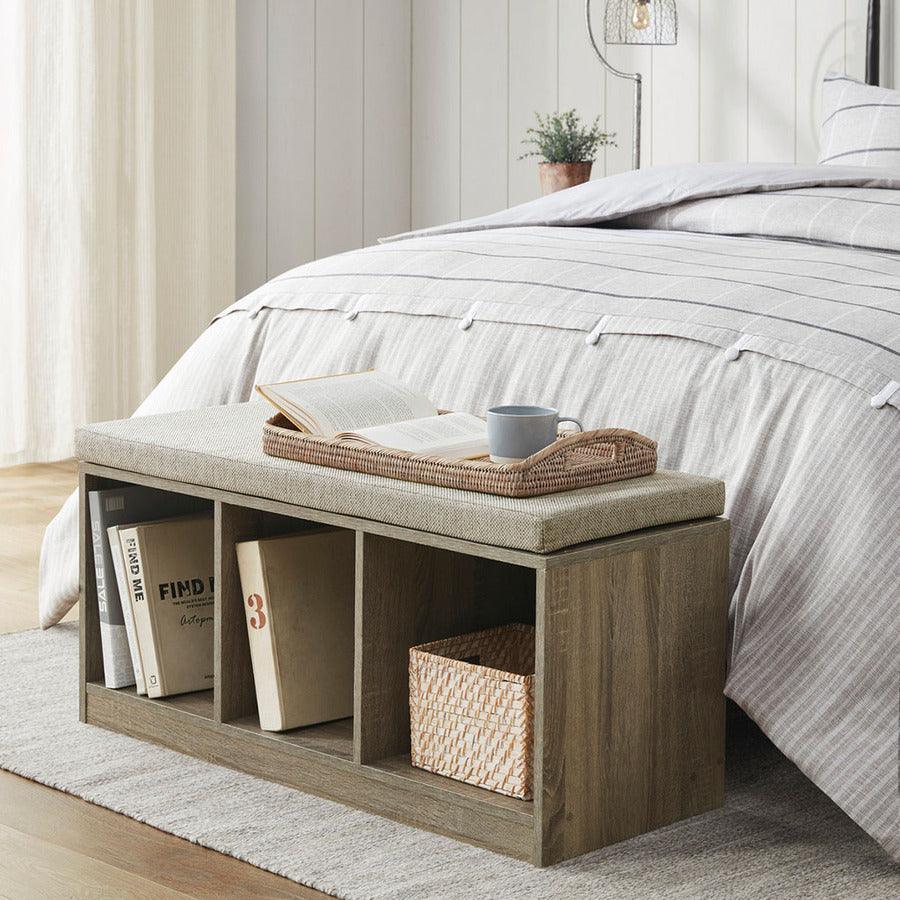 Olliix.com Benches - Zeus Cube Organizer Storage Bench With Cushion Gray