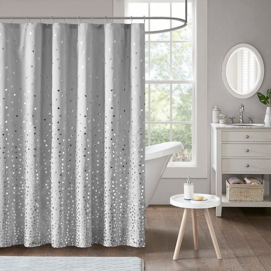 Olliix.com Shower Curtains - Zoey Metallic Printed Shower Curtain Grey & Silver