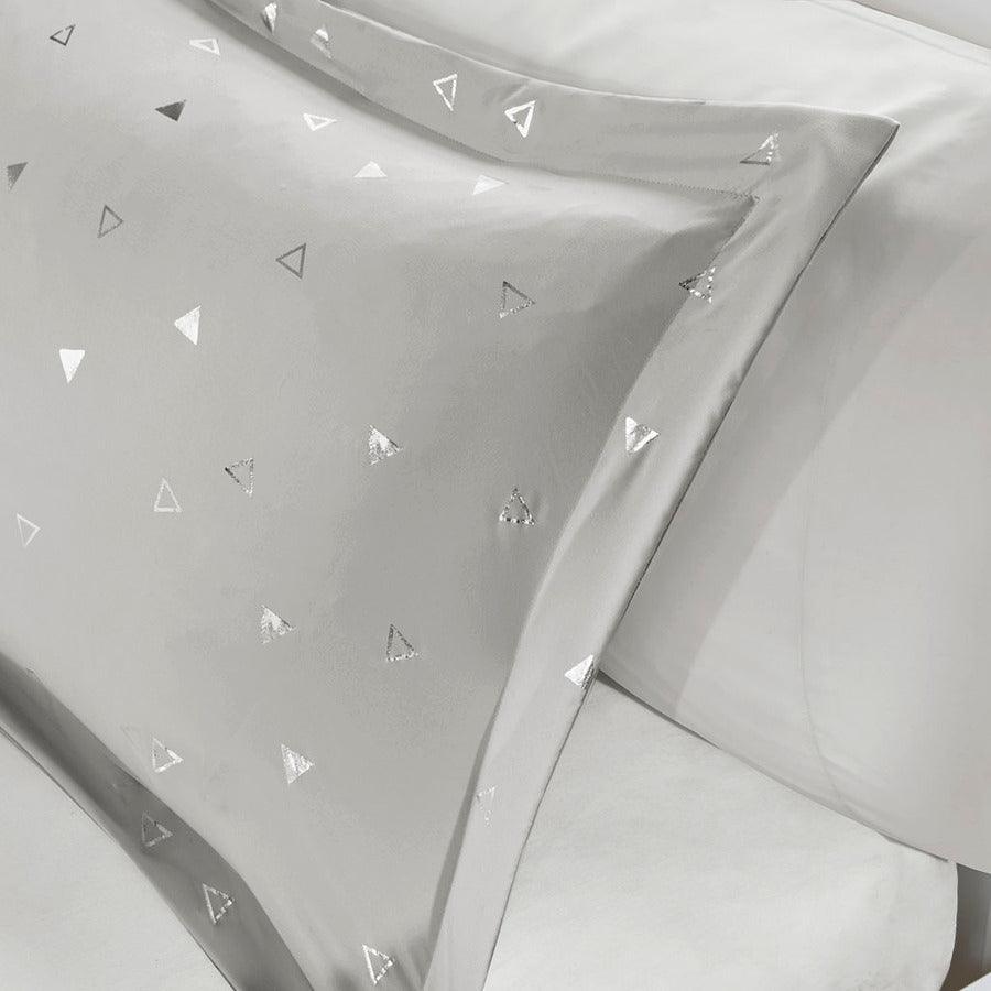 Olliix.com Comforters & Blankets - Zoey Metallic Triangle Print Comforter Set Gray & Silver Twin/Twin XL