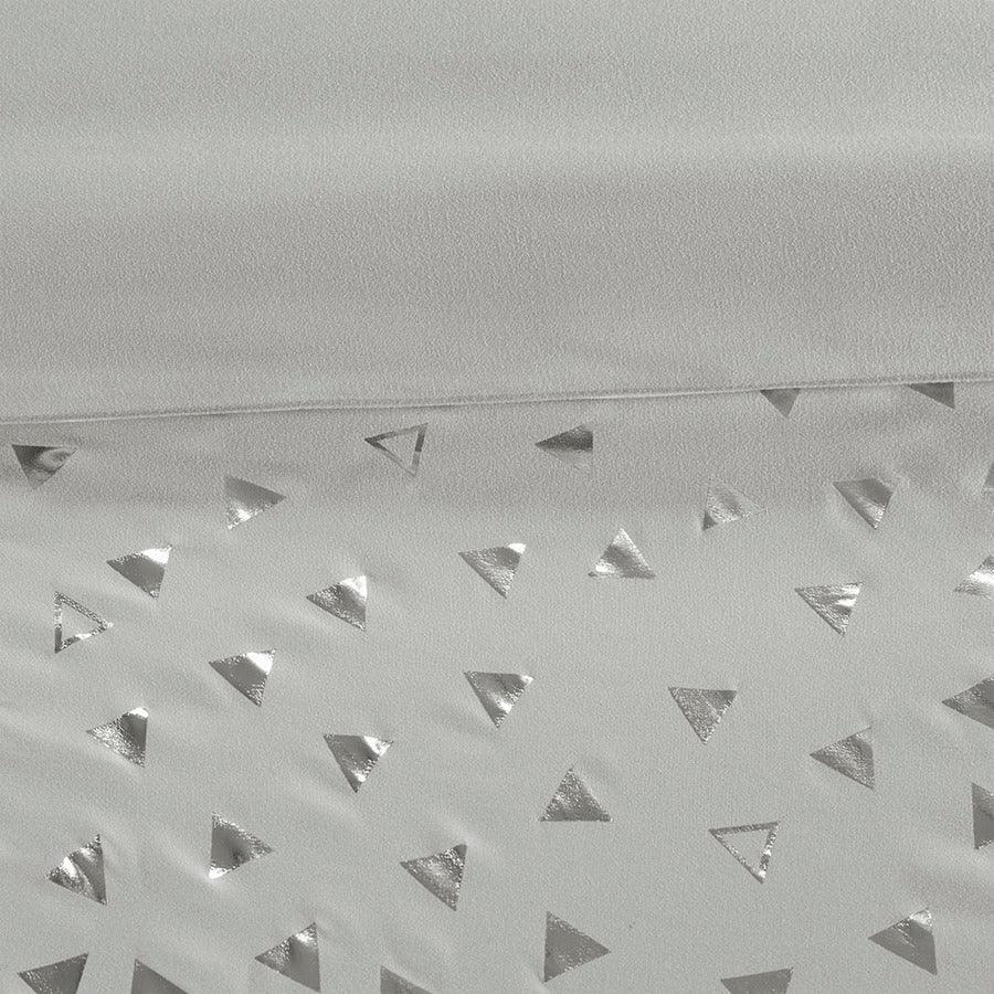 Olliix.com Comforters & Blankets - Zoey Metallic Triangle Print Comforter Set Gray & Silver Twin/Twin XL