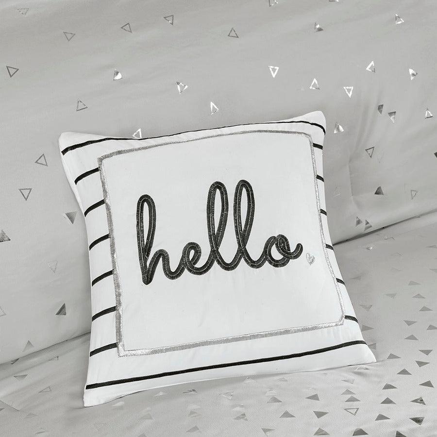 Olliix.com Comforters & Blankets - Zoey Metallic Triangle Print Comforter Set Gray & Silver Twin/Twin XL