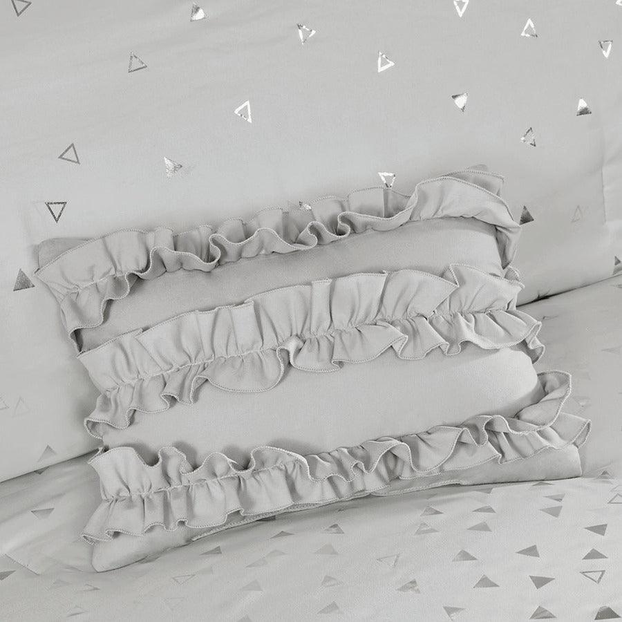 Olliix.com Comforters & Blankets - Zoey Metallic Triangle Print Comforter Set Gray & Silver Twin/Twin XL