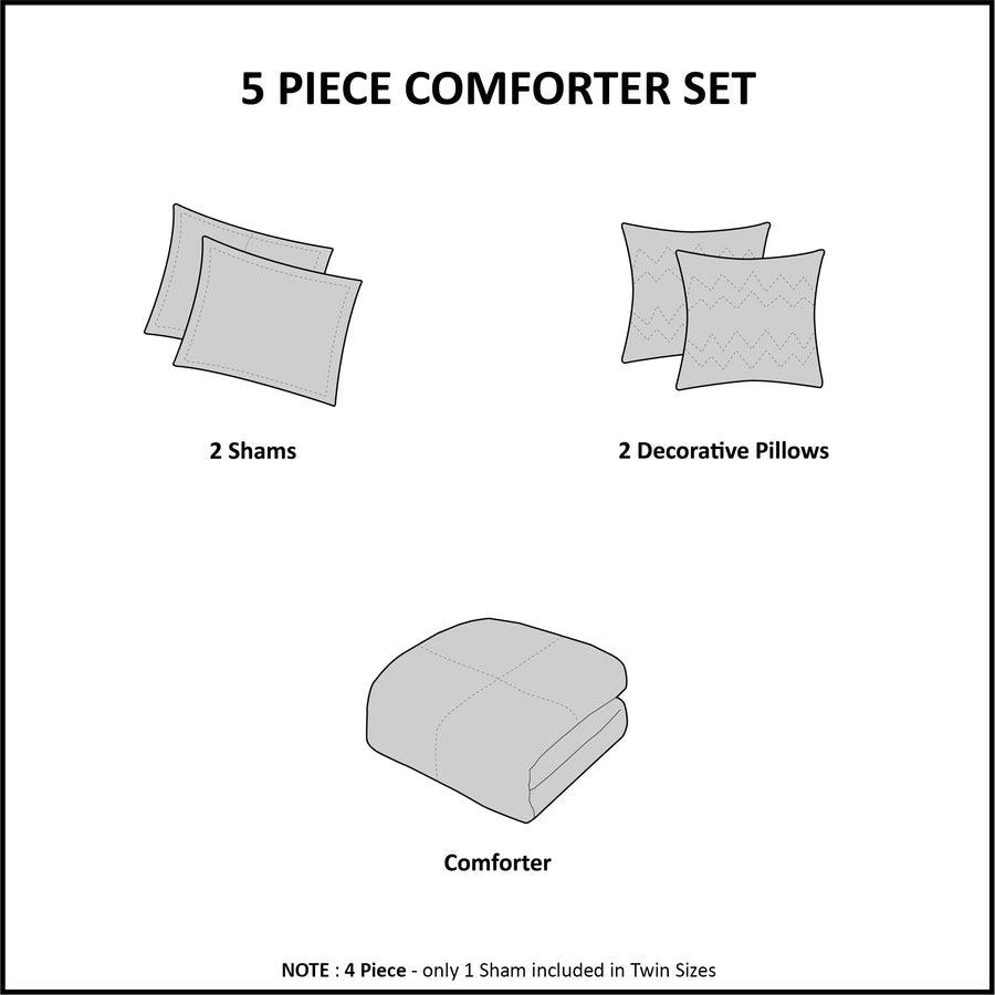 Olliix.com Comforters & Blankets - Zoey Metallic Triangle Print Comforter Set Gray & Silver Twin/Twin XL