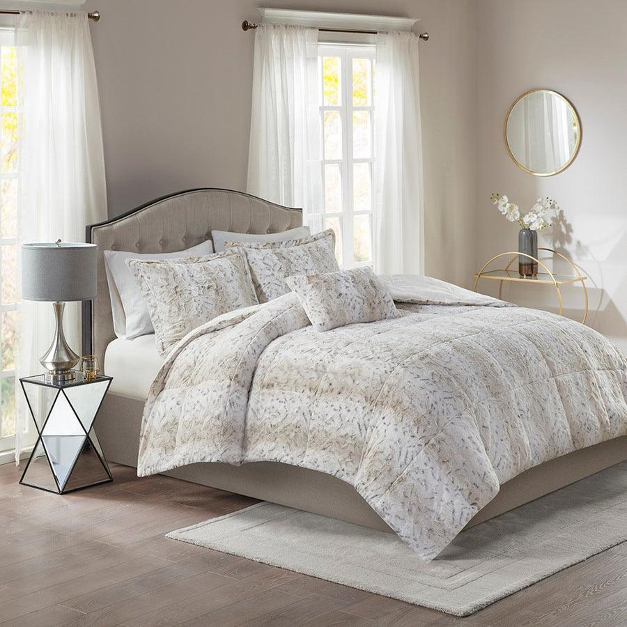 Olliix.com Comforters & Blankets - Zuri 3PC Faux Fur Comforter Set Snow Leopard