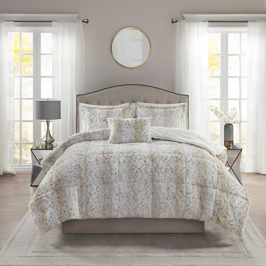 Olliix.com Comforters & Blankets - Zuri 3PC Faux Fur Comforter Set Snow Leopard