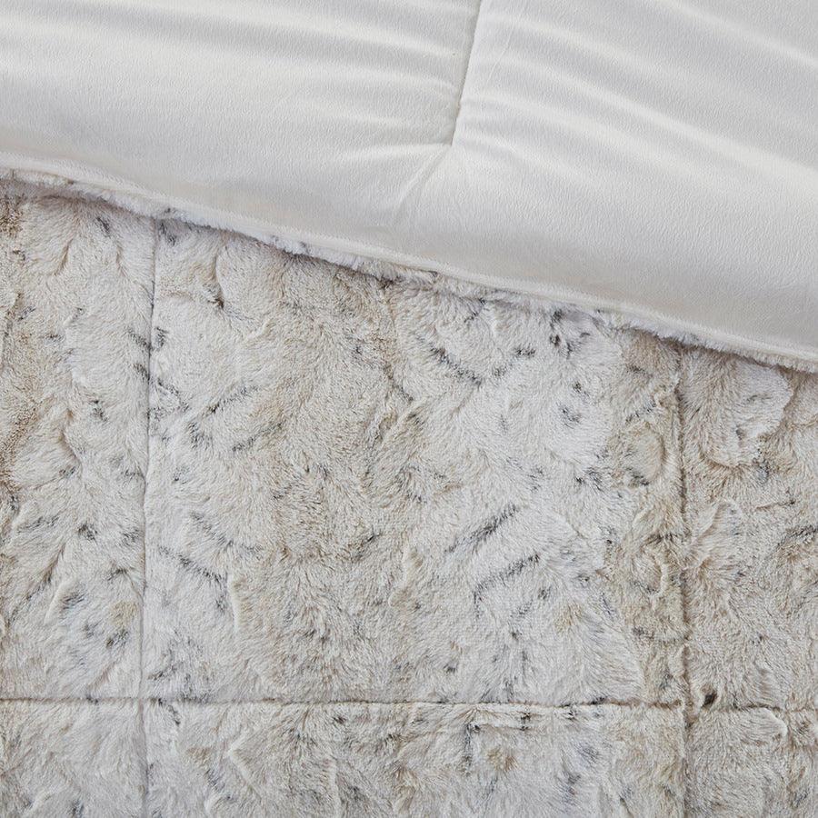 Olliix.com Comforters & Blankets - Zuri 3PC Faux Fur Comforter Set Snow Leopard