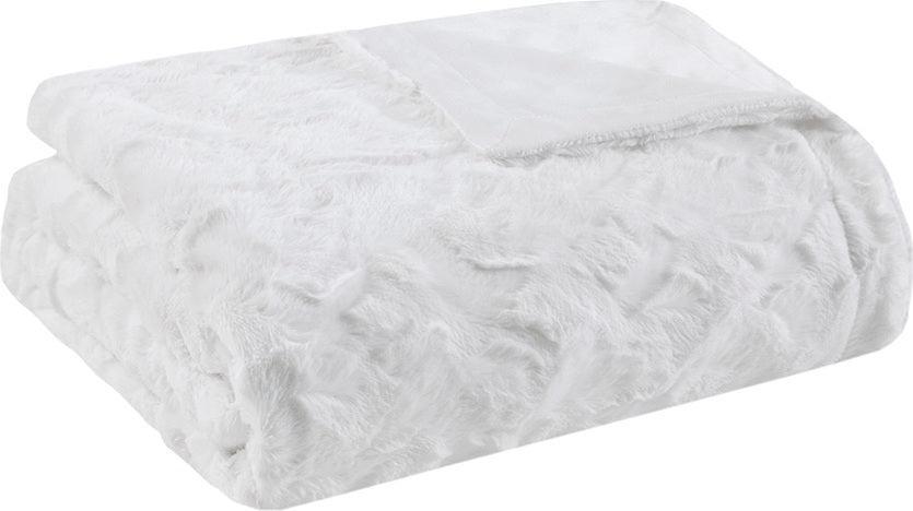 Olliix.com Pillows & Throws - Zuri Glam/Luxury Oversized Faux Fur Throw 60x70" White