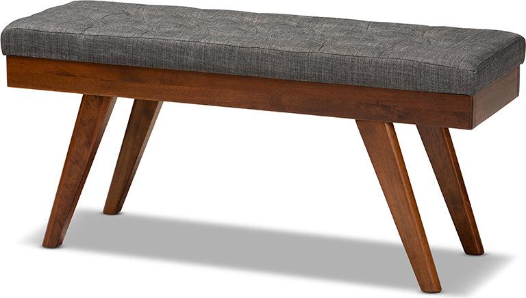 Wholesale Interiors Benches - Alona Mid-Century Modern Medium Grey Fabric Upholstered Wood Dining Bench