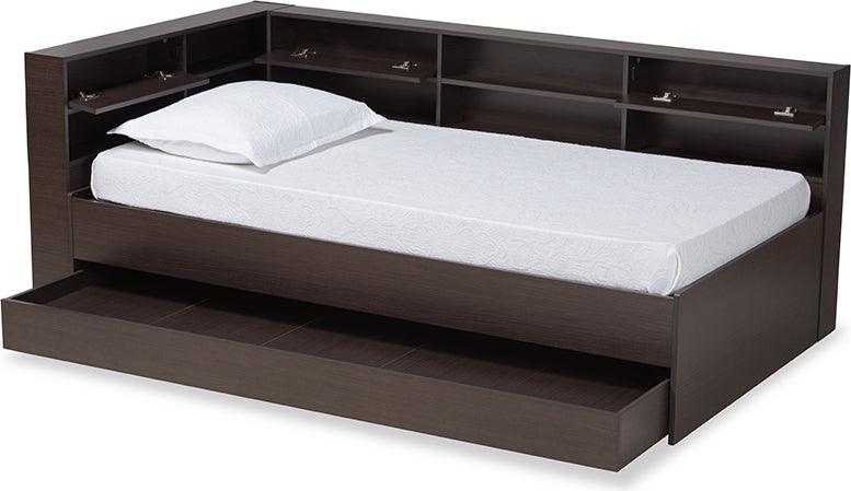 Wholesale Interiors Beds - Faraday Dark Brown Finished Wood Twin Size Platform Storage Corner Bed