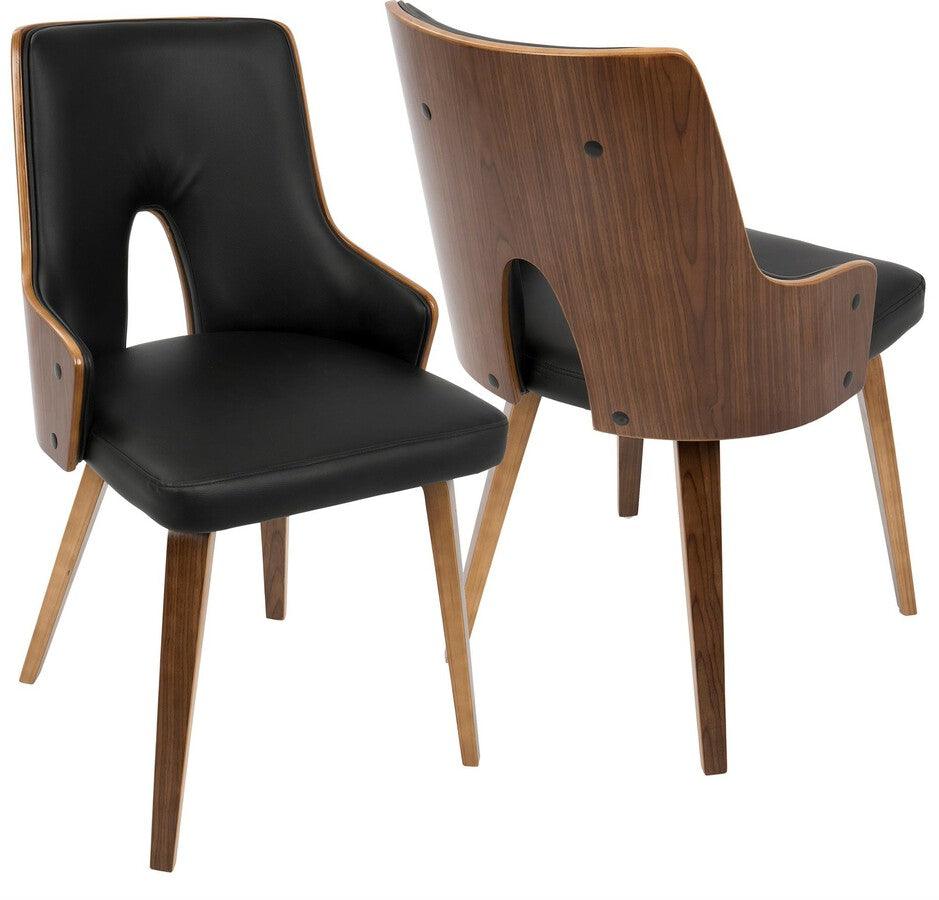 Lumisource Dining Chairs - Stella Mid-Century Modern Dining/Accent Chair in Walnut with Black Faux Leather - Set of 2