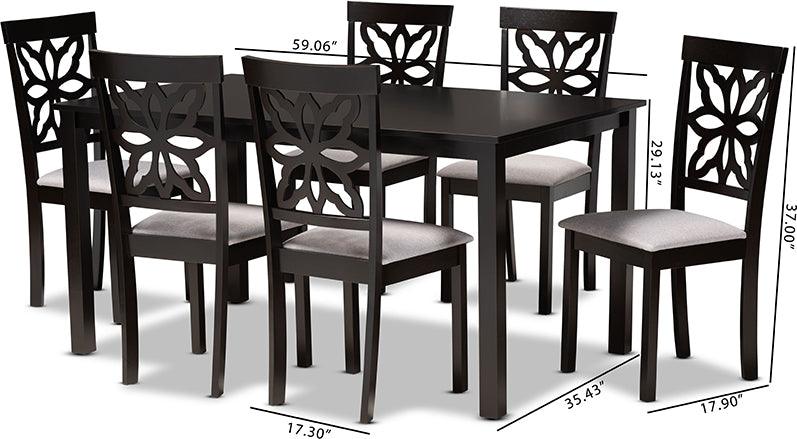 Wholesale Interiors Dining Sets - Dallas Grey Fabric Upholstered and Dark Brown Finished Wood 7-Piece Dining Set