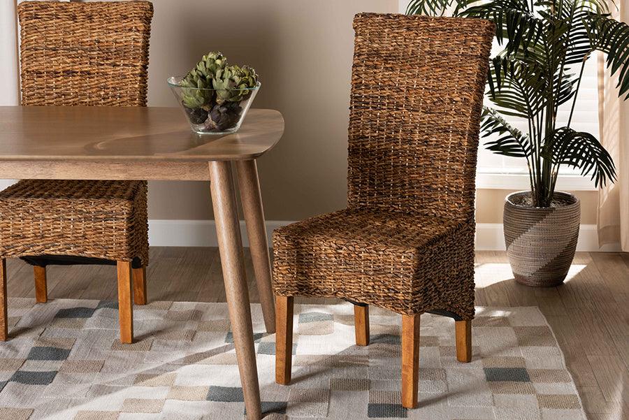 Wholesale Interiors Dining Chairs - Trianna Rustic Transitional Natural Abaca and Brown Finished Wood Dining Chair