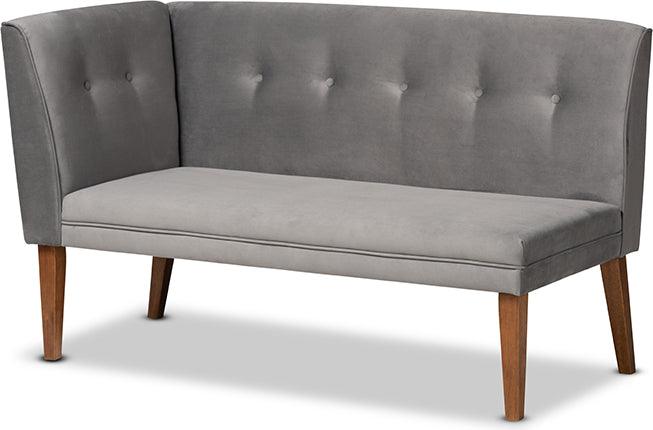 Wholesale Interiors Dining Sets - Stewart Grey Velvet Upholstered and Walnut Brown Finished Wood 2-Piece Dining Nook Banquette Set