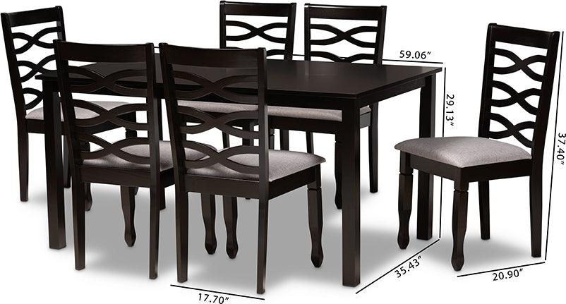 Wholesale Interiors Dining Sets - Lanier Grey Fabric Upholstered and Dark Brown Finished Wood 7-Piece Dining Set