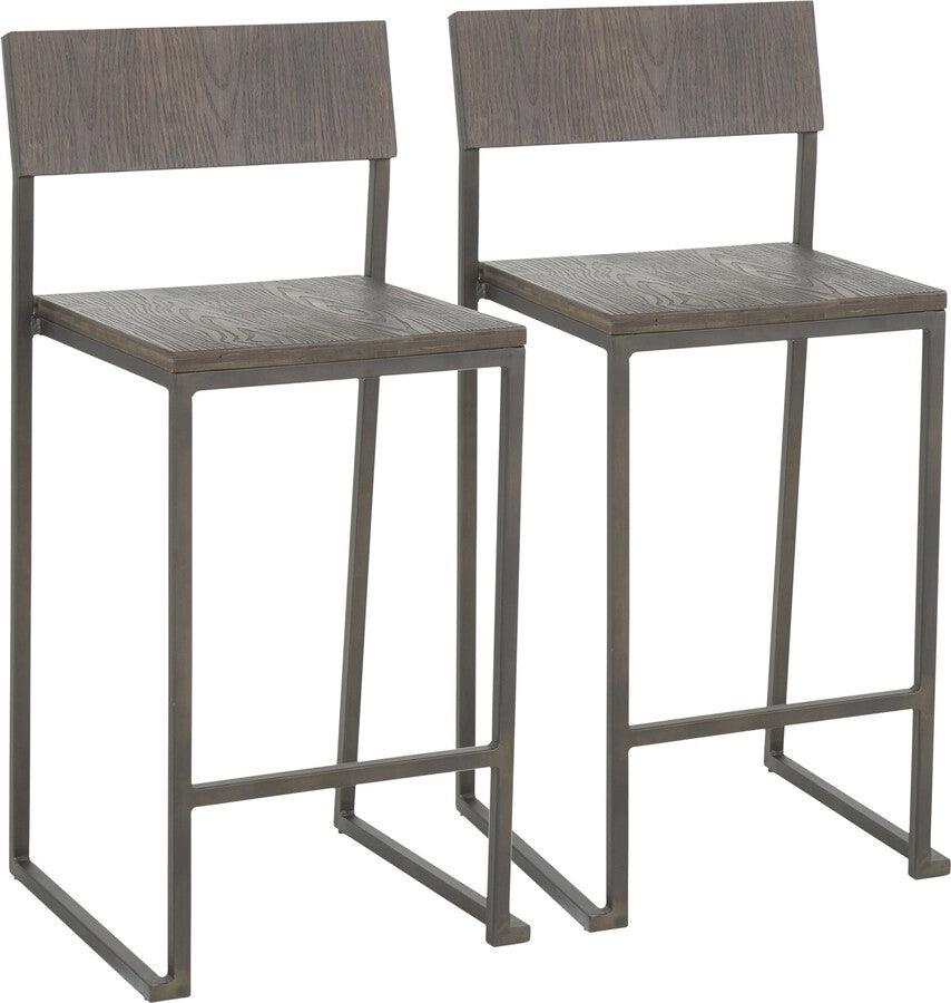 Lumisource Barstools - Industrial Fuji Counter Stool In Antique Metal & Espresso Wood-Pressed Grain Bamboo (Set of 2)