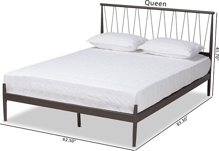 Wholesale Interiors Beds - Samir Modern Industrial Black Finished Metal Queen Size Platform Bed