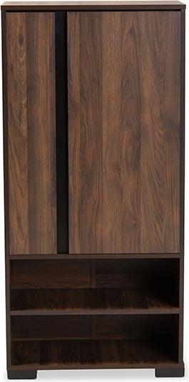 Wholesale Interiors Shoe Storage - Raina Two-Tone Walnut Brown and Black Finished Wood 2-Door Shoe Storage Cabinet