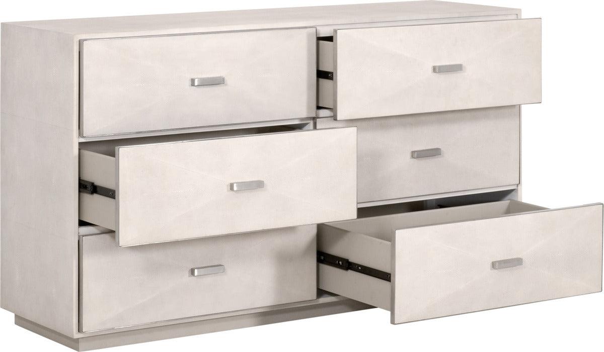Essentials For Living Dressers - Wynn Shagreen 6-Drawer Double Dresser White Shagreen