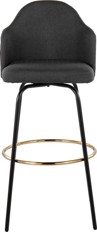 Lumisource Barstools - Ahoy Bar Stool With Black Metal Legs & Round Gold Metal With Charcoal (Set of 2)