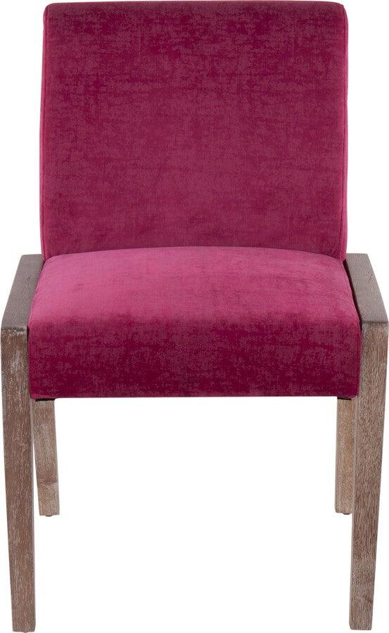Lumisource Accent Chairs - Carmen Contemporary Chair In White Washed Wood & Crushed Hot Pink Velvet (Set of 2)