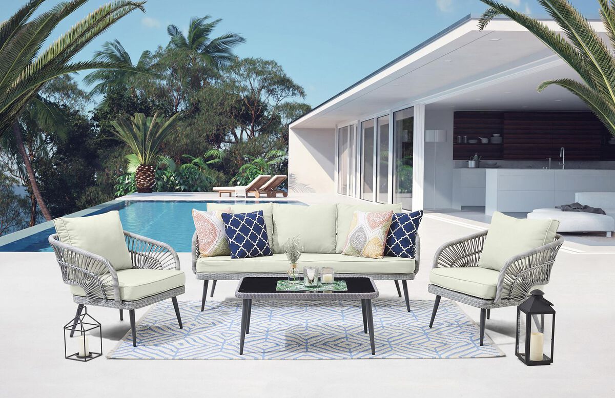 Manhattan Comfort Outdoor Conversation Sets - Riviera Patio 5- Person Conversation Set with Coffee Table with Cream Cushions