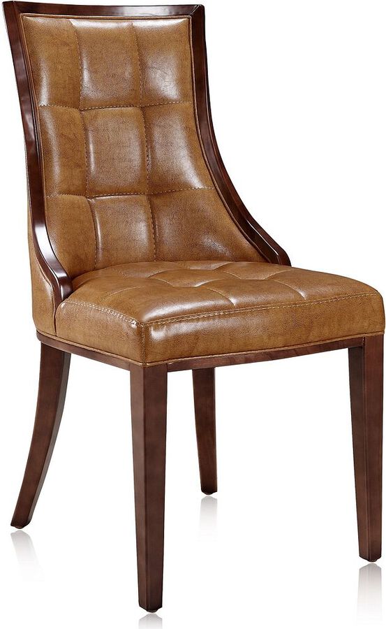 Manhattan Comfort Dining Chairs - Fifth Avenue Saddle and Walnut Faux Leather Dining Chair (Set of Two)