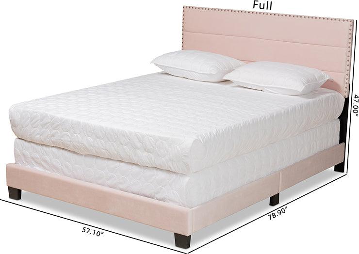 Wholesale Interiors Beds - Tamira Modern and Contemporary Glam Light Pink Velvet Fabric Upholstered Full Size Panel Bed