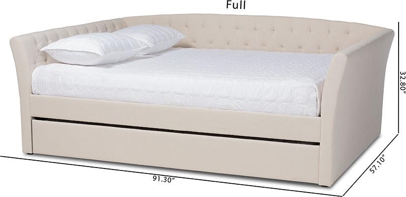 Wholesale Interiors Beds - Delora Contemporary Beige Fabric Full Size Daybed with Roll-Out Trundle Bed