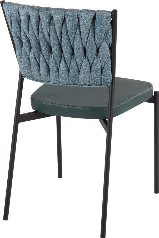 Lumisource Accent Chairs - Braided Tania Contemporary Chair In Black Metal, Green Faux Leather, & Sea Green Fabric (Set of 2)
