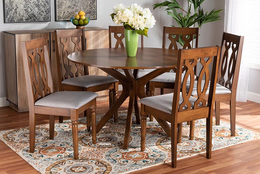 Wholesale Interiors Dining Sets - Callie Grey Fabric Upholstered and Walnut Brown Finished Wood 7-Piece Dining Set