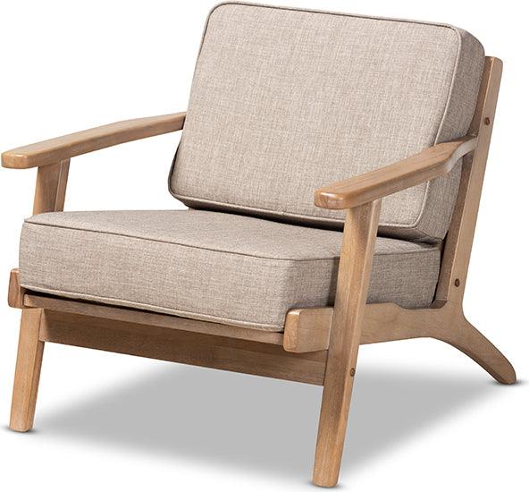 Wholesale Interiors Accent Chairs - Sigrid Mid-Century Modern Light Grey Fabric Upholstered Antique Oak Finished Wood Armchair