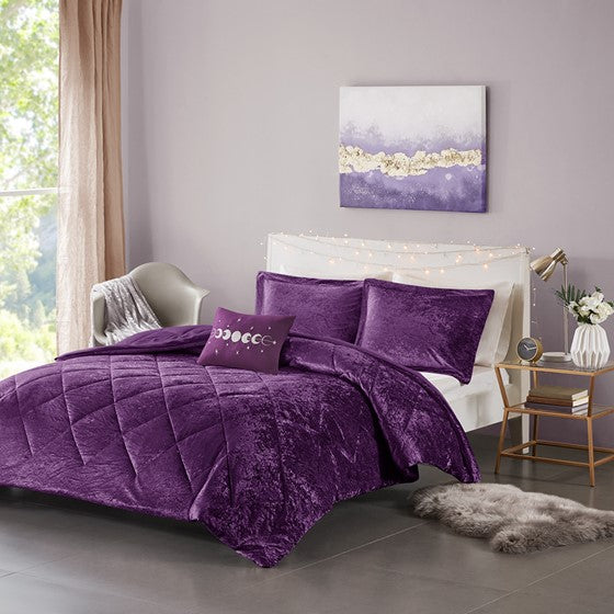 Velvet Comforter Set Purple Cal King