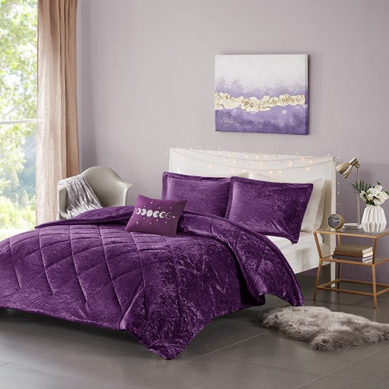 Velvet Comforter Set Purple Twin XL