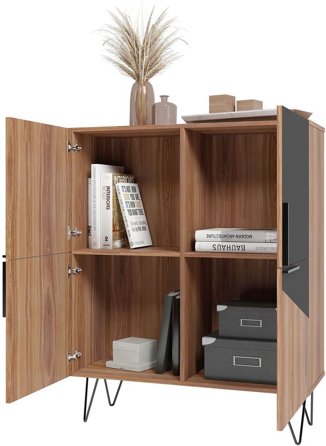 Manhattan Comfort Buffets & Cabinets - Beekman 43.7 Low Cabinet in Brown and Black